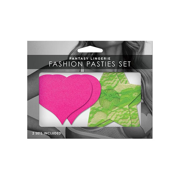 Fantasy Lingerie - Fashion Pasties Set Pack of 2 UV Reactive Neon Lace Pasties FTL1031 CherryAffairs