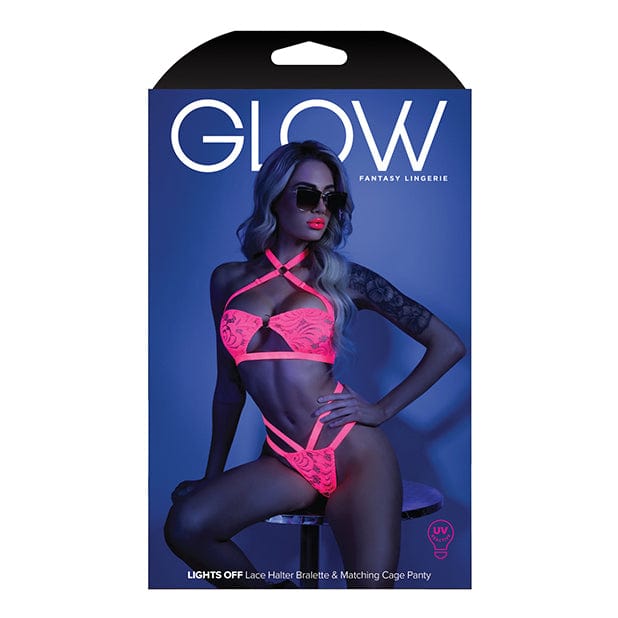 Fantasy Lingerie - Glow Light Lights Off Lace Halter Bandeau Bralette with Cage Panty Lingerie Set FTL1023 CherryAffairs