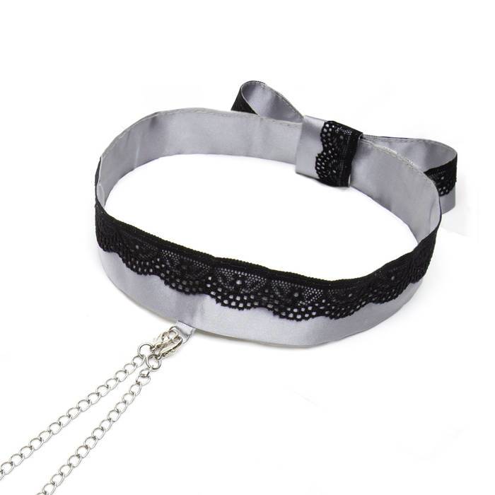 Fifty Shades of Grey - Play Nice Satin & Lace Collar & Nipple Clamps (Grey) FSG1153 CherryAffairs