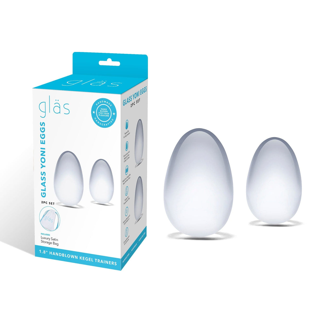 Glas - 2 pc Glass Yoni Eggs Kegel Training Set (Clear)    Kegel Balls (Glass)