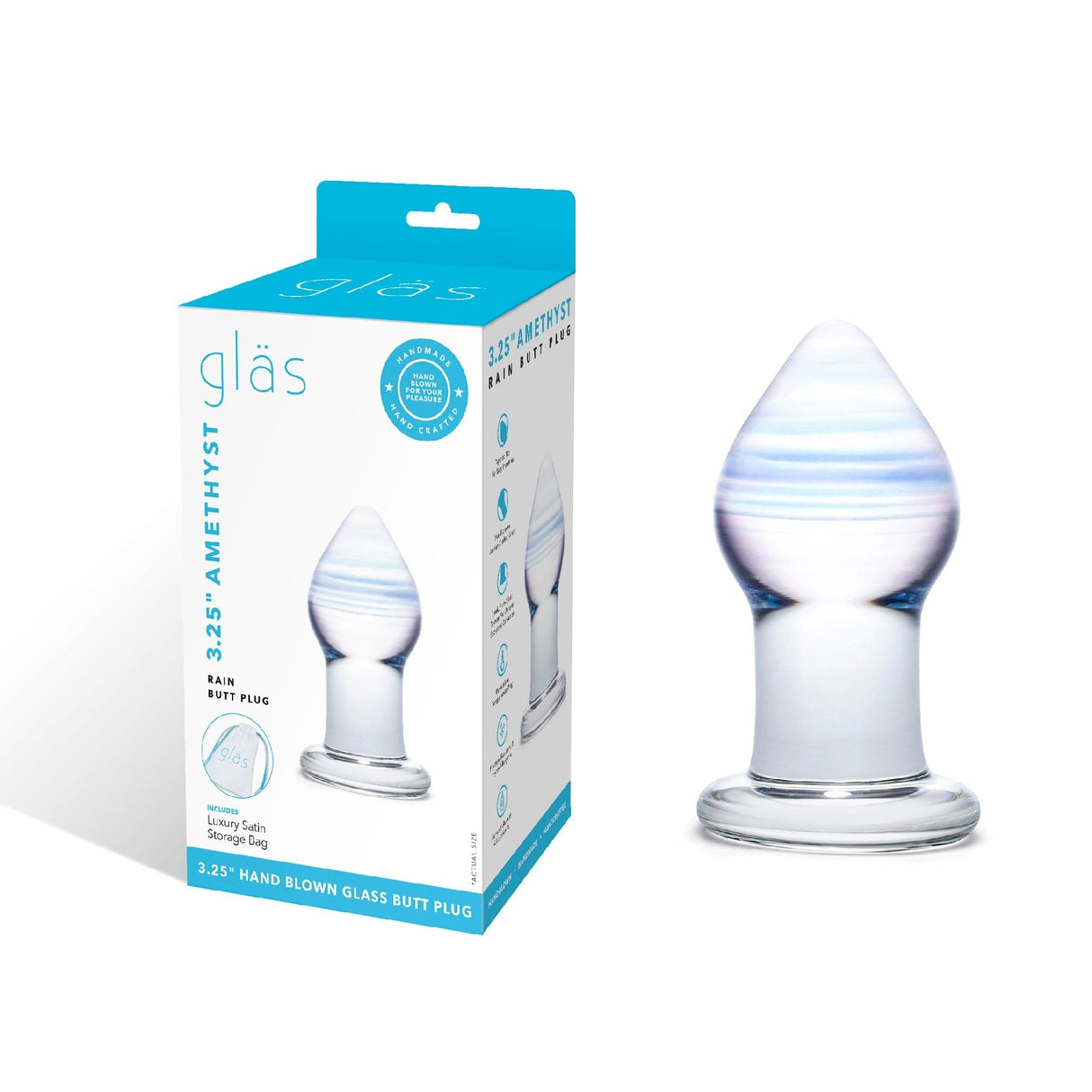 Glas - Amethyst Rain Glass Butt Plug 3.25" (Clear) GL1001 CherryAffairs