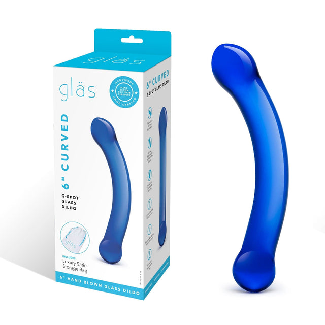 Glas - Curved G Spot Hand Blown Glass Dildo 6" (Blue)    Glass Dildo (Non Vibration)