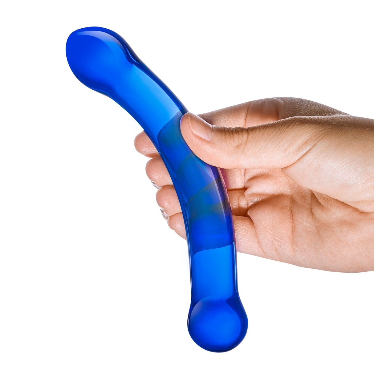 Glas - Curved G Spot Hand Blown Glass Dildo 6" (Blue)    Glass Dildo (Non Vibration)