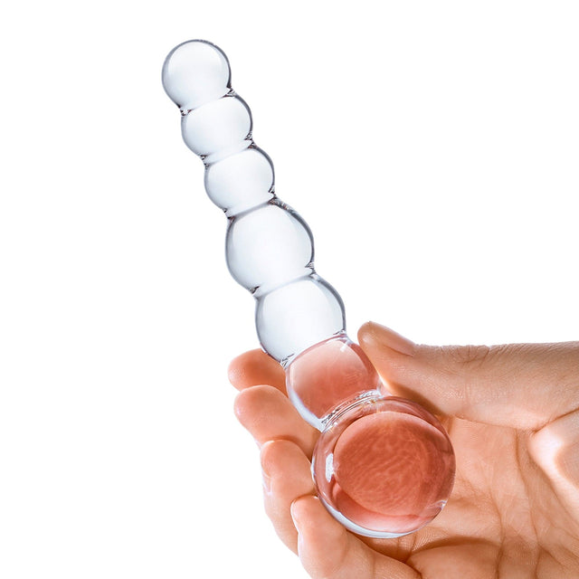 Glas - Curved Glass Beaded Hand Blown Glass Dildo 5" (Clear)    Glass Dildo (Non Vibration)