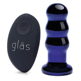 Glas - Remote Control Rechargeable Vibrating Glass Beaded Butt Plug 3.5" (Blue)    Glass Anal Plug (Vibration) Rechargeable
