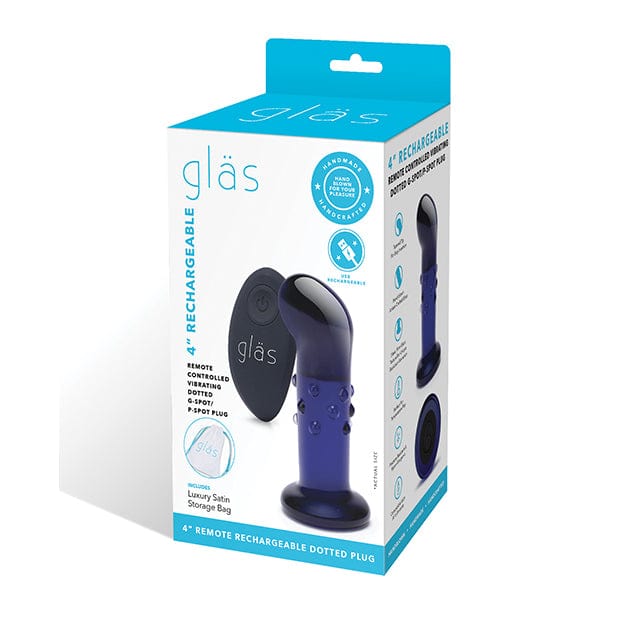 Glas - Remote Control Rechargeable Vibrating Glass Dotted G Spot P Spot Plug 4" (Blue)    Glass Anal Plug (Vibration) Rechargeable