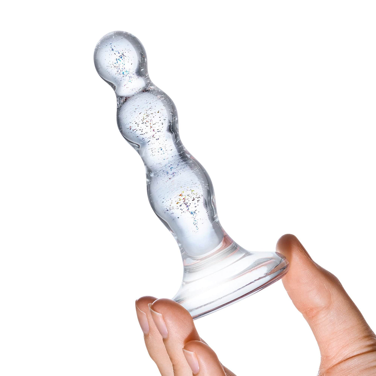 Glas - Triple Play Beaded Butt Plug 4&quot; (Clear)    Glass Anal Plug (Non Vibration)