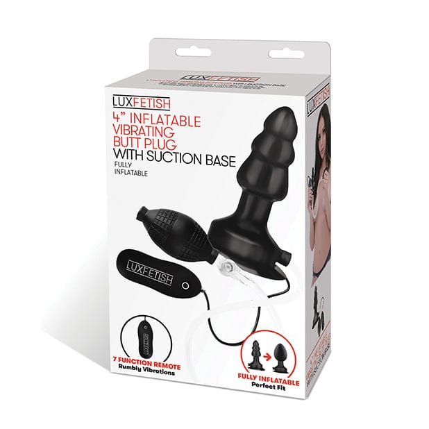 Lux Fetish - Inflatable Vibrating Butt Plug with Suction Base 4" (Black)    Anal Plug (Vibration) Non Rechargeable
