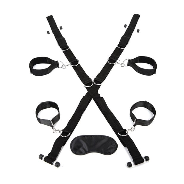 Lux Fetish - Over the Door Cross with 4 Universal Soft Restraint Cuff Set (Black) LXF1012 CherryAffairs
