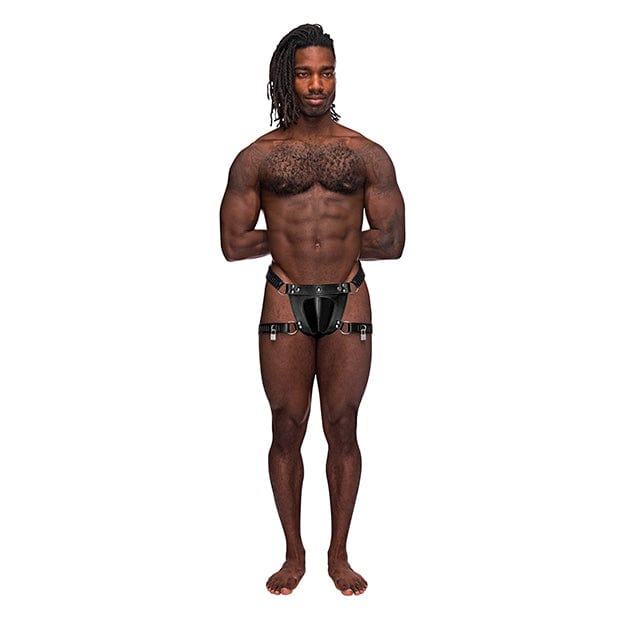 Male Power - Leather Scorpio Adjustable Waist and Leg Band Thong Underwear O/S (Black)    Gay Pride Underwear