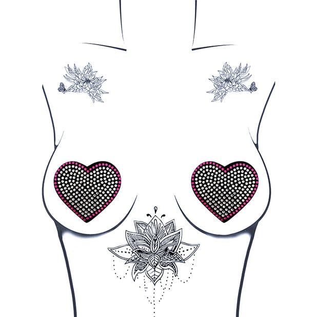 Neva Nude - Burlesque Heart N Soul Crystal Heart Pasties Nipple Covers O/S (Pink/Clear)    Nipple Covers