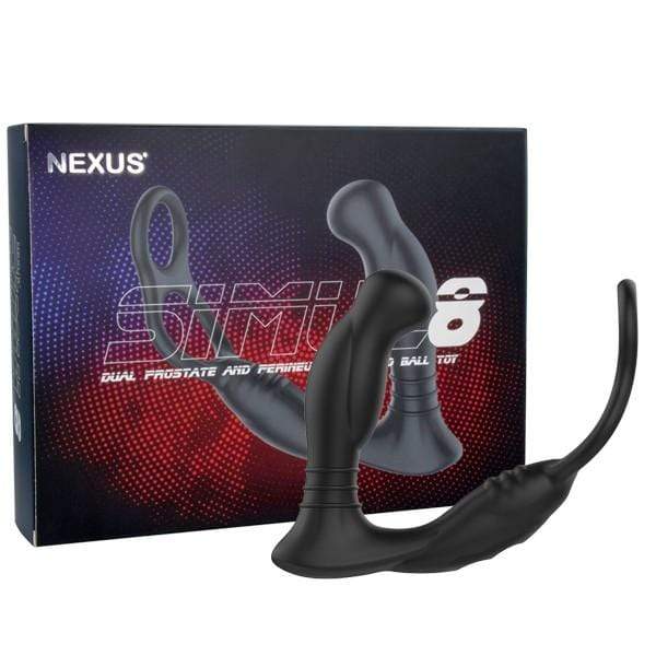 Nexus - Simul8 Dual Prostate and Perineum Cock and Ball Massager (Black) NE1055 CherryAffairs