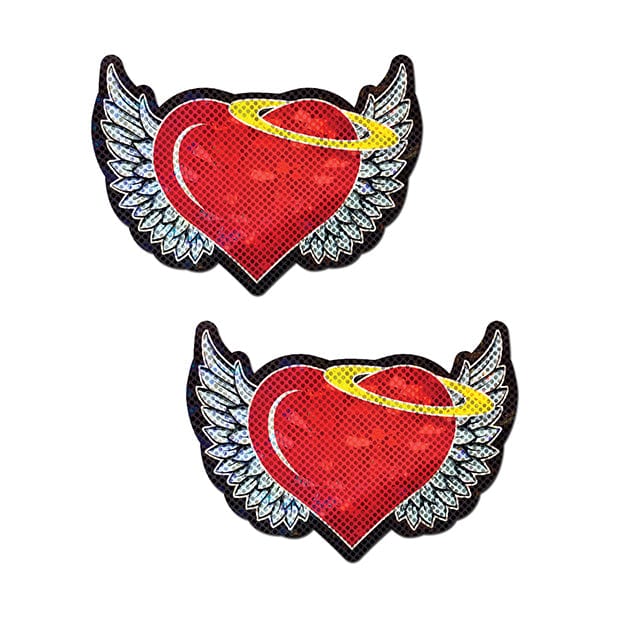 Pastease - Premium Angel Glitter Heart with Wings and Halo Pasties Nipple Covers O/S (Red)    Nipple Covers