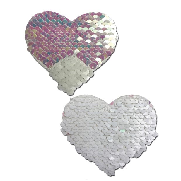 Pastease - Premium Color Changing Flip Sequins Heart Pasties Nipple Covers O/S (Pearl/White)    Nipple Covers