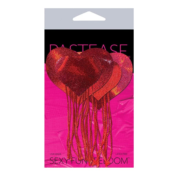 Pastease - Tassel Holographic Heart Pasties Nipple Covers O/S (Red)    Nipple Covers