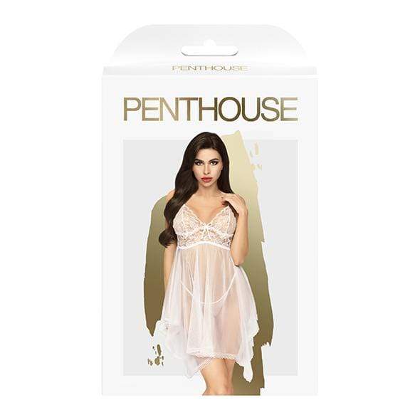 Penthouse - Naughty Doll Lace Babydoll with Thong Chemise S/M (White) PH1210 CherryAffairs