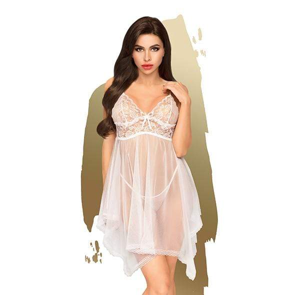 Penthouse - Naughty Doll Lace Babydoll with Thong Chemise S/M (White) PH1210 CherryAffairs