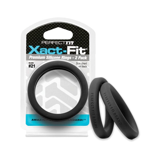 Perfect Fit - Xact Fit #21 Premium Silicone Cock Ring Pack of 2 (Black)    Silicone Cock Ring (Non Vibration)