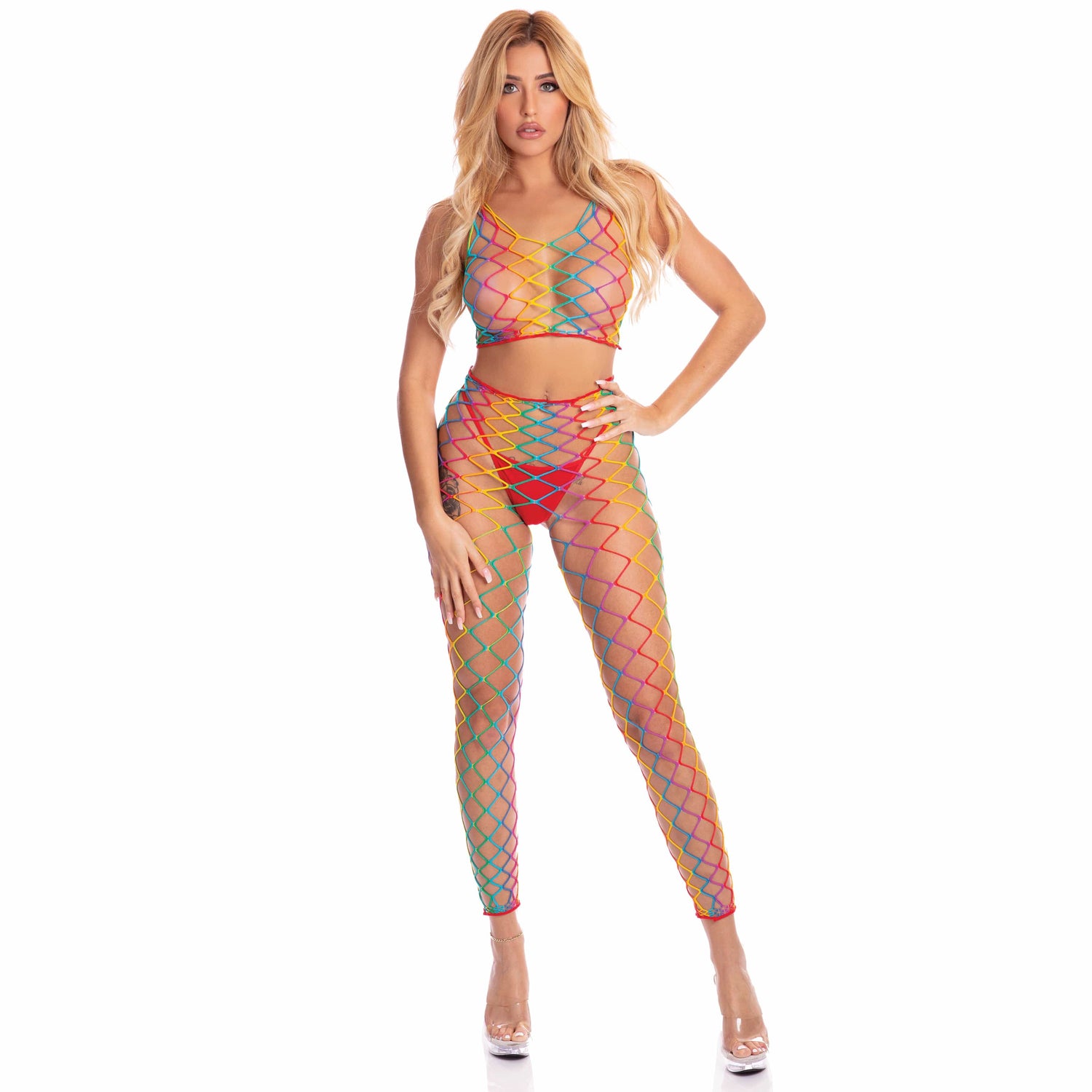 Pink Lipstick - Roy G. Biv 2Pc Bodystocking Costume O/S (Multicolor) PLS1339 CherryAffairs