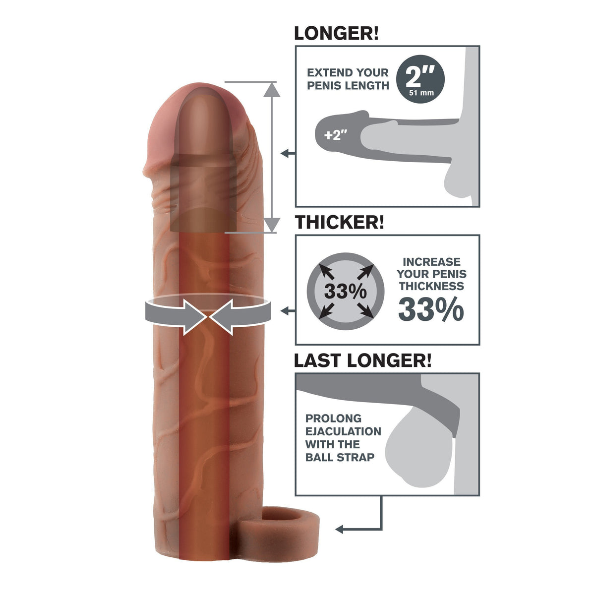 Pipedream - Fantasy X-tensions Perfect Extension with Ball Strap 2&quot; (Brown) PD1219 CherryAffairs