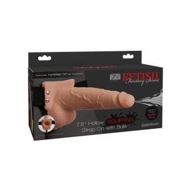 Pipedream - Fetish Fantasy Hollow Squirting Strap On with Balls 7.5&quot; (Beige) PD1774 CherryAffairs
