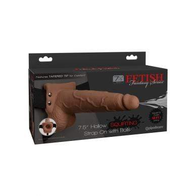 Pipedream - Fetish Fantasy Hollow Squirting Strap On with Balls 7.5" (Brown) PD1775 CherryAffairs