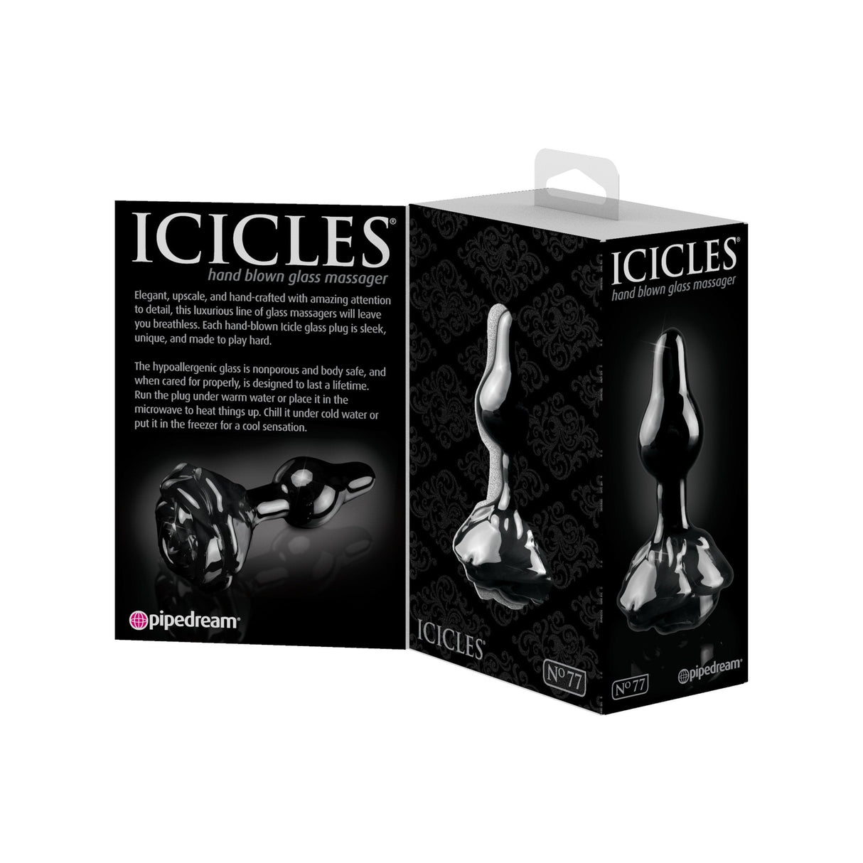 Pipedream - Icicles No 77 Hand Blown Massager (Black) PD1659 CherryAffairs