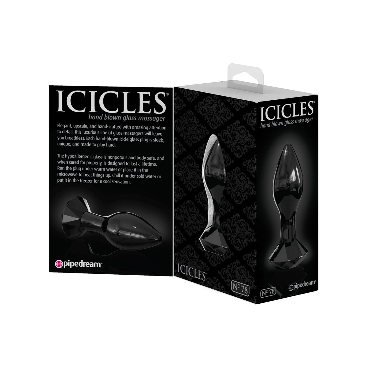 Pipedream - Icicles No 78 Hand Blown Massager (Black) PD1660 CherryAffairs