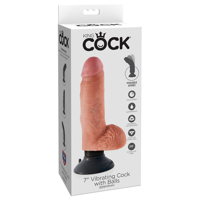Pipedream - King Cock 7" Vibrating Cock with Balls (Beige) PD1538 CherryAffairs