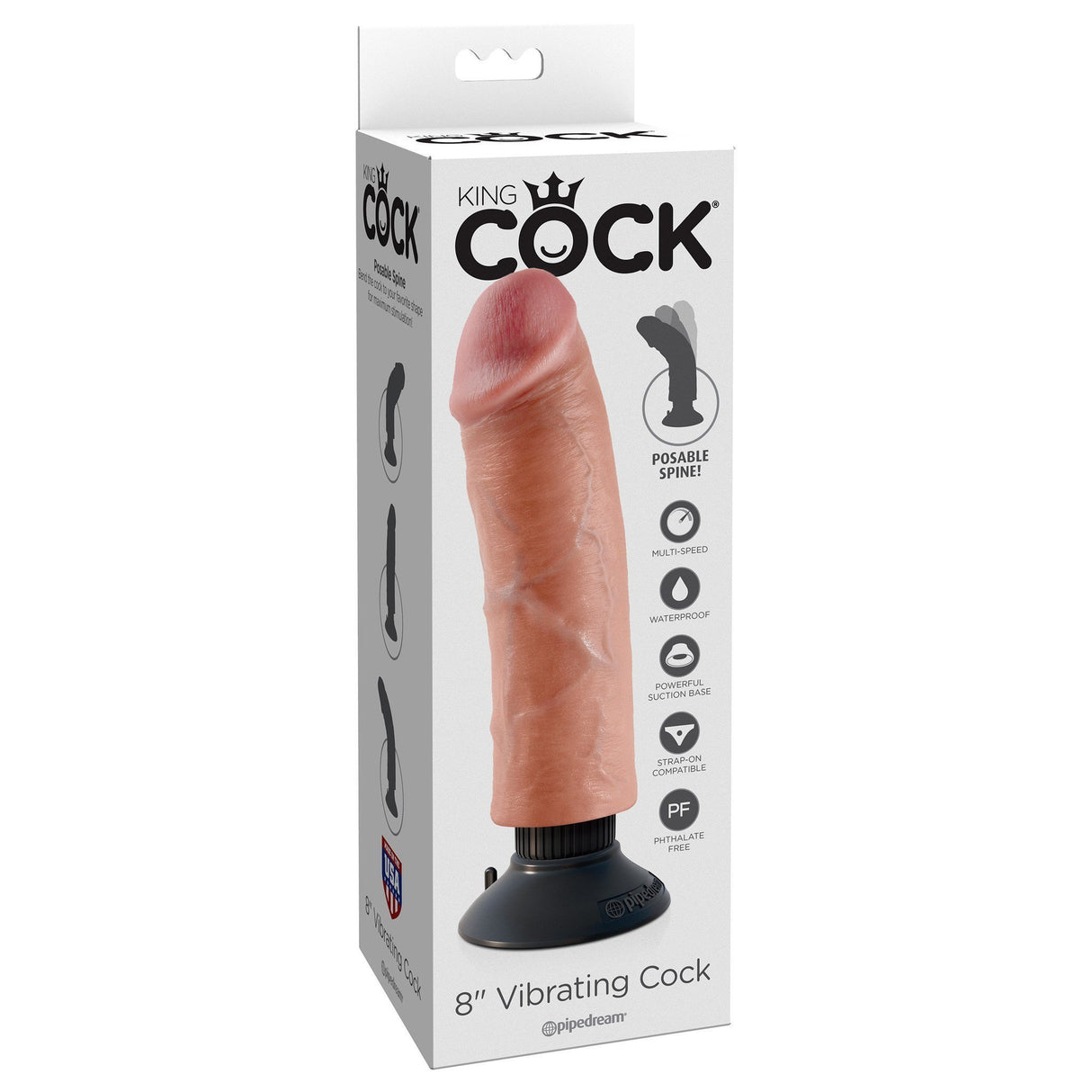 Pipedream - King Cock 8" Vibrating Cock (Beige) PD1537 CherryAffairs