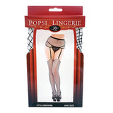 Popsi Lingerie - Black Diamond Net Thigh High Garter Pantyhose Stockings O/S (Black) PO1003 CherryAffairs