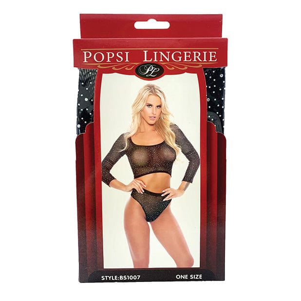 Popsi Lingerie - Rhinestone Crop Top with High Waist Panty Costume O/S (Black) PO1005 CherryAffairs