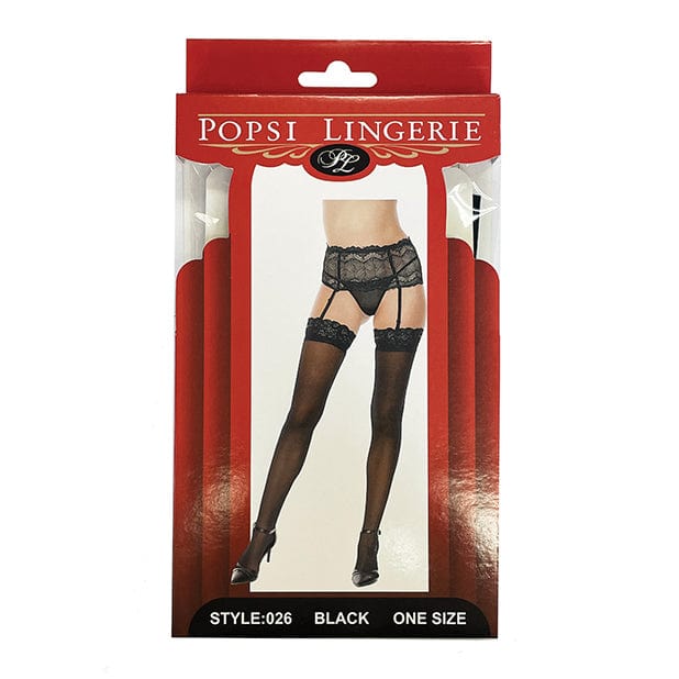 Popsi Lingerie - Silicone Lace Top Thigh High Stockings O/S (Black) PO1010 CherryAffairs