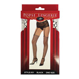 Popsi Lingerie - Unfinished Diamond Net Thigh High Stockings O/S (Black) PO1011 CherryAffairs