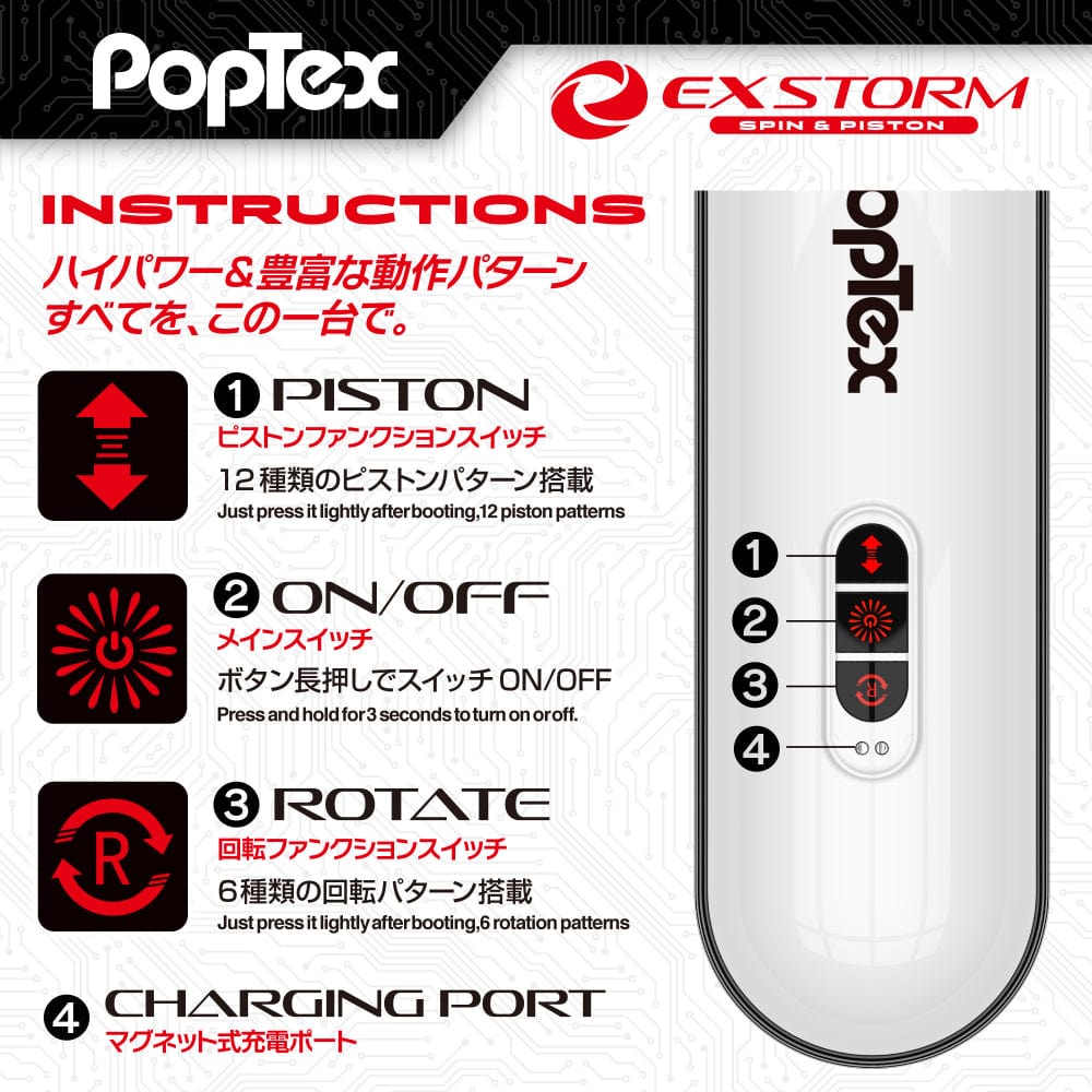 Poptex - Ex Storm Spin and Piston Double Motor Electric Masturbator (White) OT1186 CherryAffairs