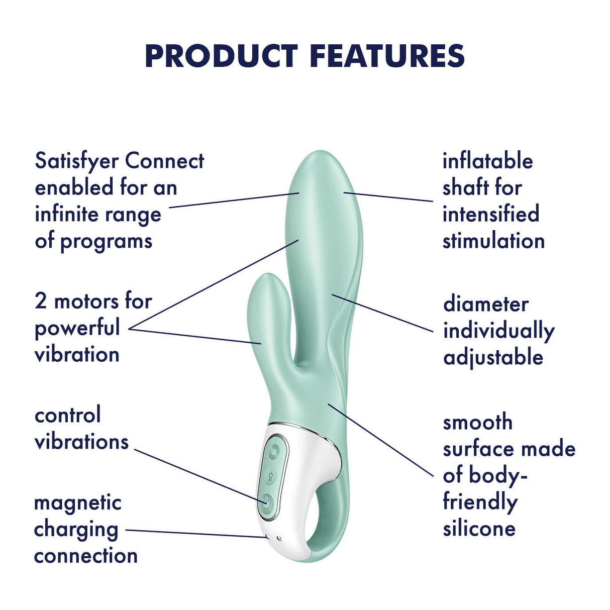 Satisfyer - Air Pump App-Controlled Air Pump Bunny 5 Rabbit Vibrator (Turquoise)    Rabbit Dildo (Vibration) Rechargeable