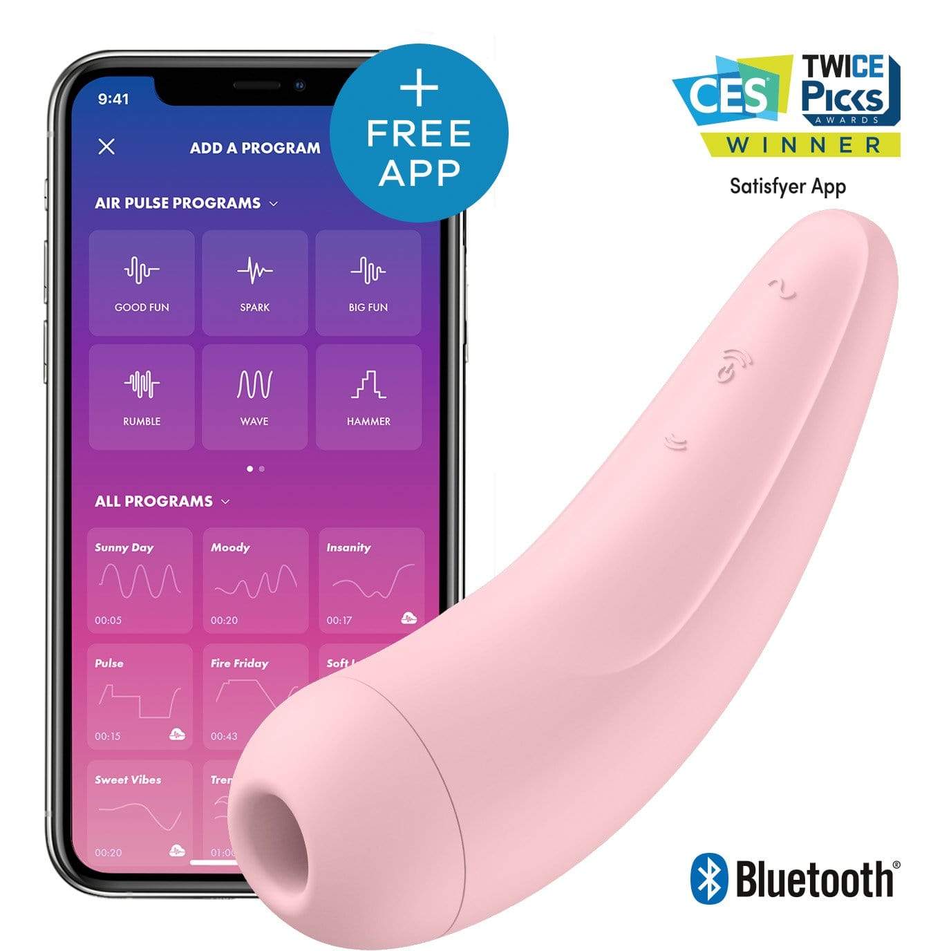 Satisfyer - Curvy 2+ App-Controlled Clitoral Air Stimulator Vibrator (Pink) STF1128 CherryAffairs