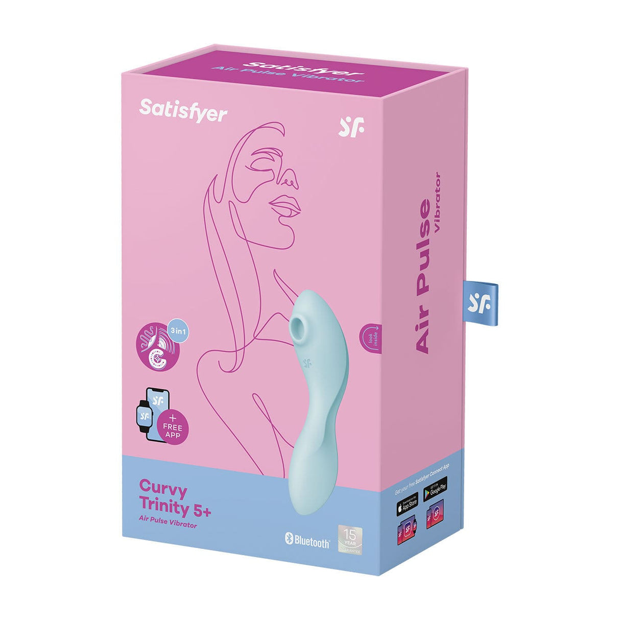 Satisfyer - Curvy App-Controlled Trinity 5 Clitoral Air Stimulator Vibrator (Light Blue)    Clit Massager (Vibration) Rechargeable