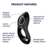 Satisfyer - Legendary Duo Silicone Vibrating Cock Ring (Black) STF1207 CherryAffairs