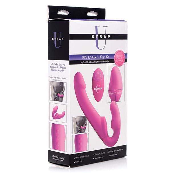 Strap U - 10X Evoke Ergo Fit Inflatable and Vibrating Strapless Strap On Dildo with Remote (Pink) STU1014 CherryAffairs