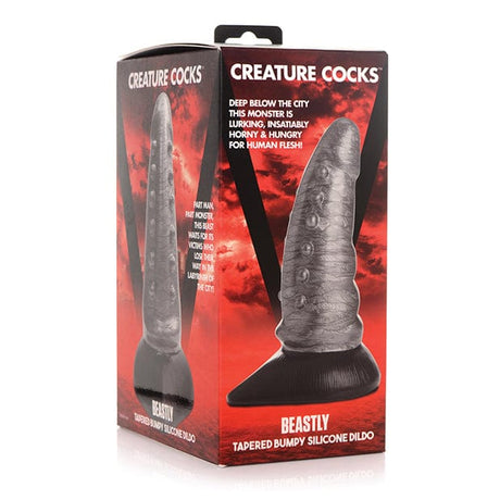 XR - Creature Cocks Beastly Tapered Bumpy Silicone Dildo (Silver/Black) XR1047 CherryAffairs